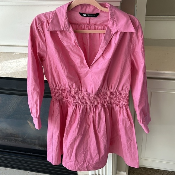 Zara Pink Cotton Poplin Long Sleeve Shirt Min Dress Medium - Picture 3 of 10
